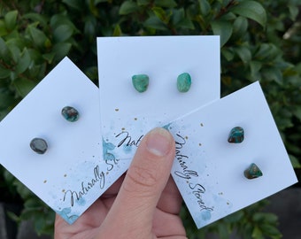 Chrysocolla Crystal Stud Earrings, Crystal Earrings, Raw Crystal, Boho, Hippie, Jewellery, Gift, Birthday, For her.