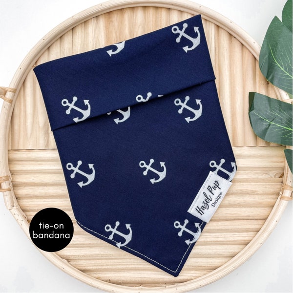 Anchors Aweigh Bandana | nautical tie on dog bandana ocean sea pet accessory minimal boy dog accessory navy blue summer beach day bandana