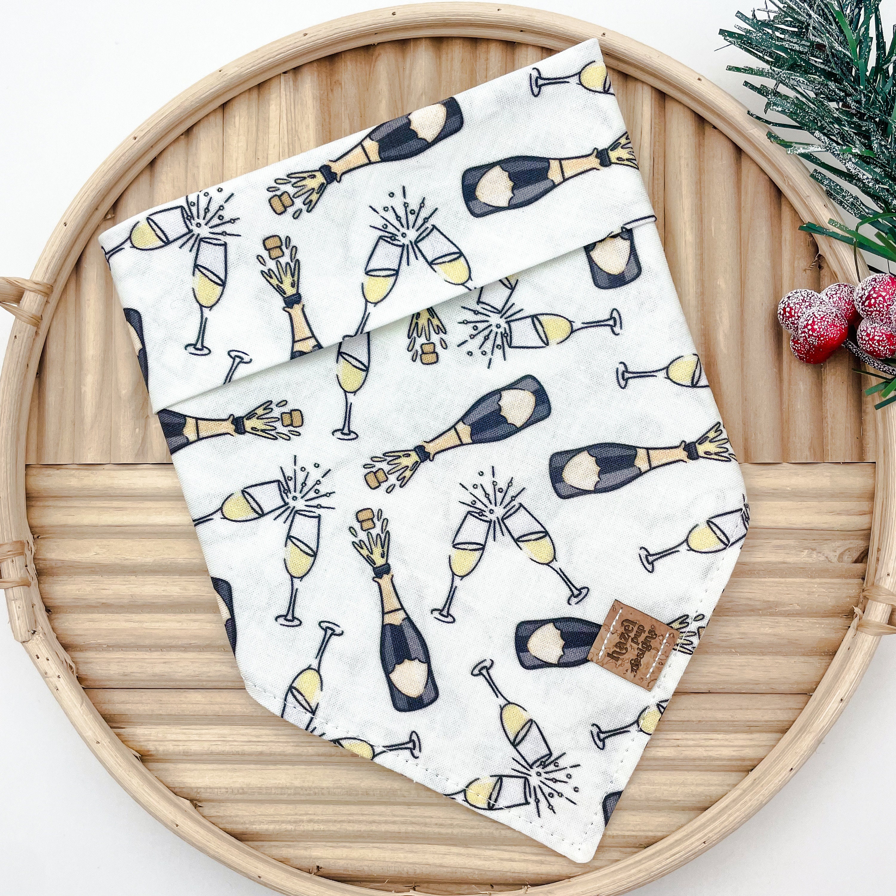 New Year’s Eve Bandana | new year tie on bandana black and gold champagne dog bandana wedding celebration snap on bandana cheers drink scarf