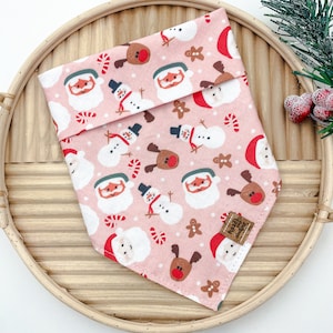 Holiday Cheer Bandana | pink christmas tie on dog bandana santa gingerbread pet accessory festive bandana reindeer dog scarf snowman bandana