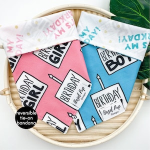 Bandana réversible pour garçon et fille Barkday | tie on bandana bandana d'anniversaire pour chien accessoire pour animaux de compagnie d'anniversaire garçon fille chien bandana it's my barkday