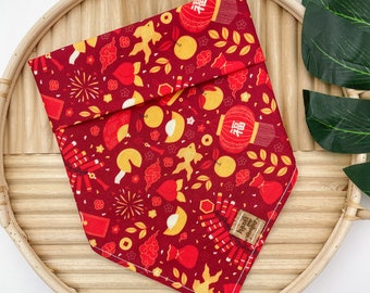 Bandana per il capodanno lunare / bandana per cani da annodare per il capodanno lunare, sciarpa per cani per il capodanno cinese, lanterna cinese, busta rossa, accessorio per cani Hong Bao