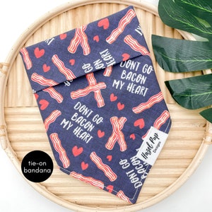 Bacon My Heart Bandana | Alla hjärtans dag-slips på hundbandana matbandana bacon vday hundhalsduk blå och röd bandana söt pojkehundtillbehör