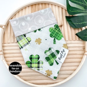 Feeling Lucky Reversible Bandana | st. patrick&#39;s day tie on bandana clover dog scarf shamrock dog bandana pet accessory dog cat bandana