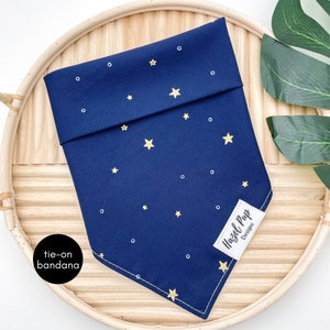 Milky Way Bandana | metallic gold stars tie on dog bandana milky way galaxy dog scarf navy blue dog accessory snap on cute minimal bandana