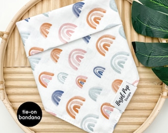 Boho Rainbows Bandana | earth tones rainbow tie on bandana minimalist neutral dog scarf pet accessory boho colorful rainbow triangle bandana