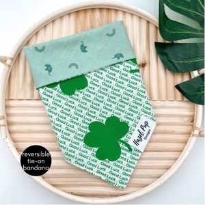 Good Luck Charm Reversible Bandana | st. patrick&#39;s day tie on bandana clover dog scarf shamrock dog bandana pet accessory dog cat bandana