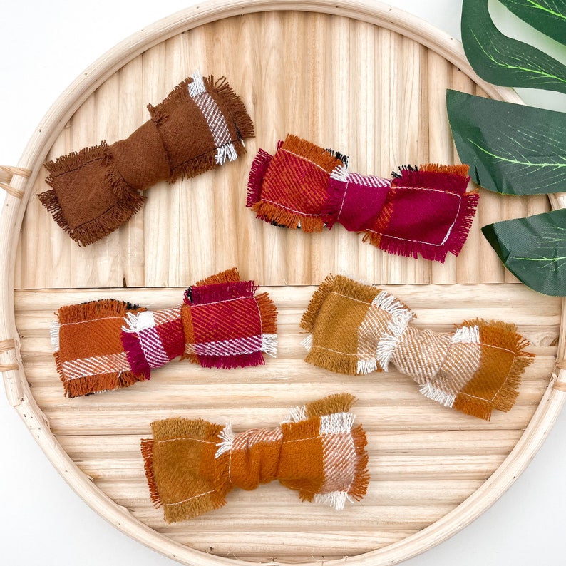 Fall Chair Bows Fringed Flannel Hair Bows | Fall Dog Hair Bows Thanksgiving Hair Bows ...