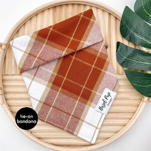 Apple Cider FLANNEL Bandana | fall tartan tie on dog bandana autumn plaid dog scarf bandana with fringe cozy fall thanksgiving dog accessory