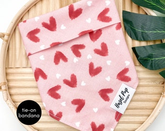 Sweetheart Bandana | valentine’s day tie on dog bandana hearts bandana red and pink love bandana cupid dog accessory pet scarf neckerchief