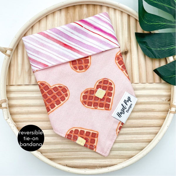 Waffle Hearts Reversible Bandana | tie on bandana with matching scrunchie waffle dog scarf valentine dog Bandana pet accessory cat bandana