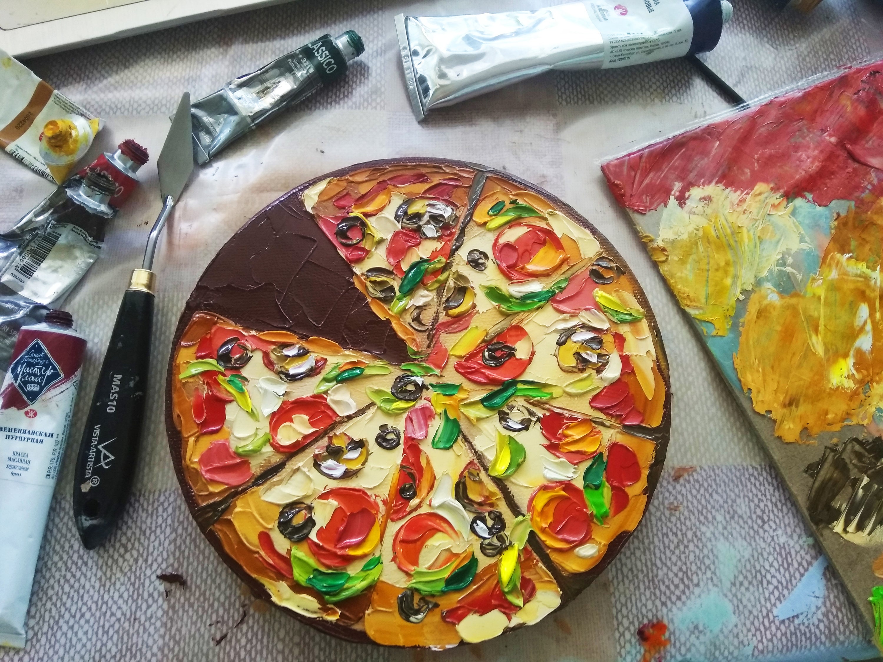 Pizza Art Original Painting Round Artwork Food Art Canvas Wall Etsy
