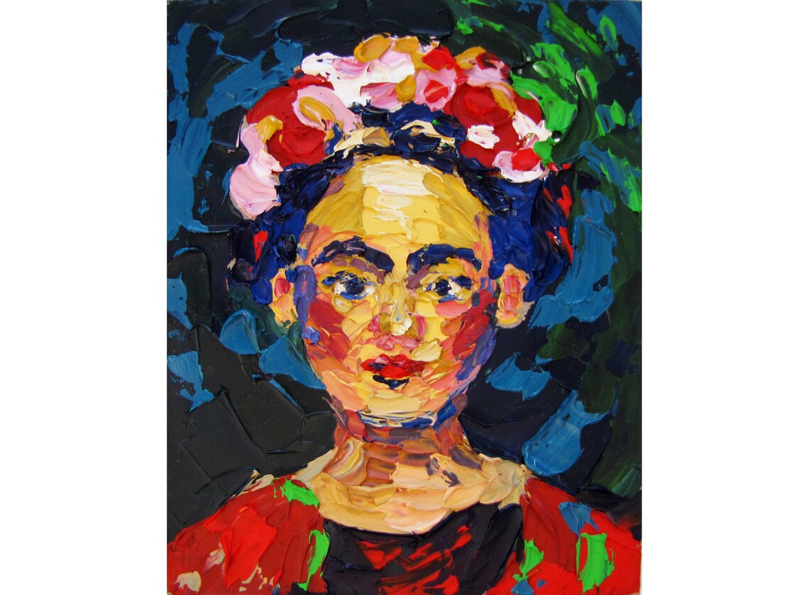Esta misma frida fue la que se quitó de un tirón tres años de edad, sosteniendo que había nacido en 1910 en coyoacán, méxico, en vez de su fecha original 1907. Frida Kahlo Gemälde Original : Frida Kahlo Kunst Portrait Frau Original Gemälde kleine | Etsy
