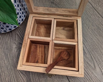 Wooden Tea Box, Wooden Spice Box with Removable Compartments