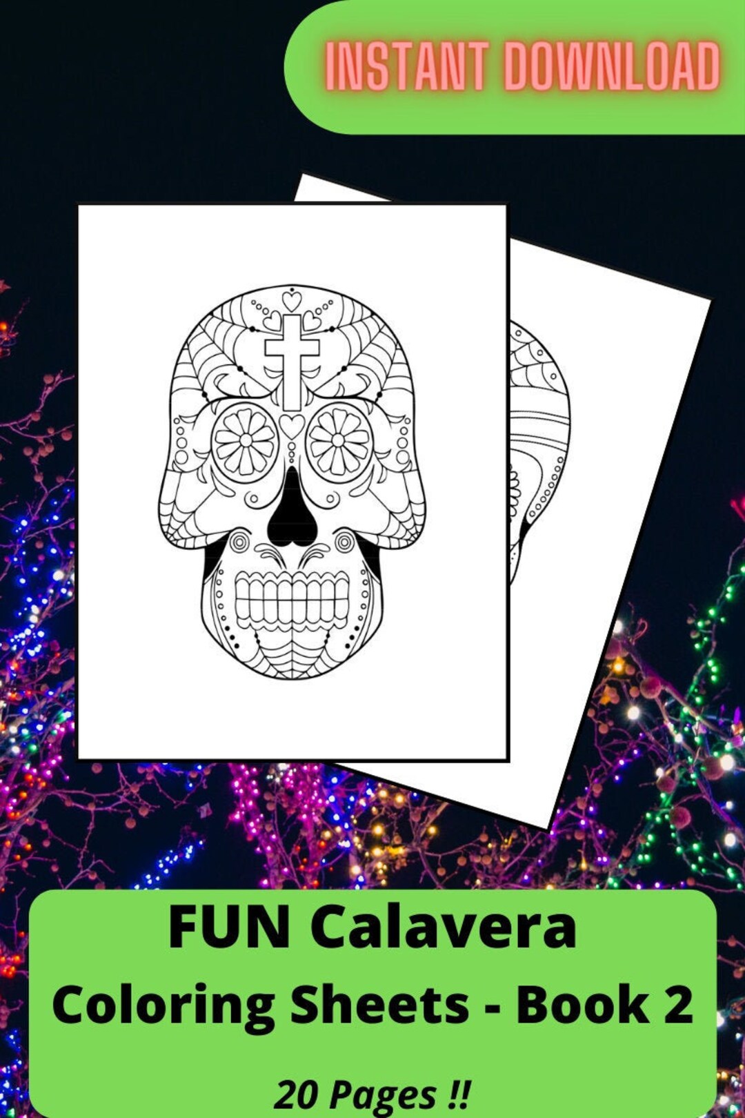 20 FUN Calavera Sugar Skull Coloring Sheets for KIDS Book 2 - Etsy