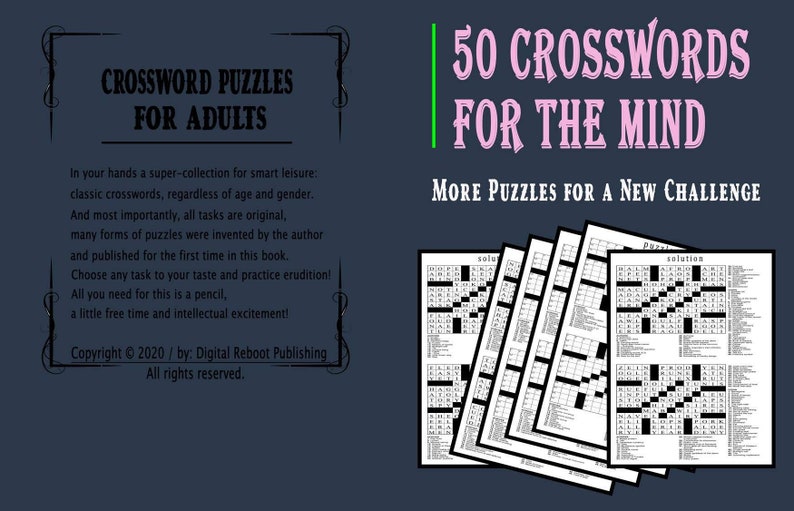 50 Crosswords for the Mind Printable Keep Your Mind Sharp Etsy