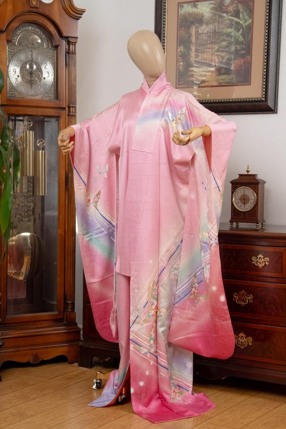 DEAR VANILLA Authentic Traditional Japanese Furisode Kimono for Women Vintage Silk Robe Made in Japan KMF-0361