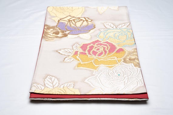 DEAR VANILLA Authentic Japanese Kimono Silk Fukuro Obi for Women Vintage Sash Belt Made in Japan OB-0372