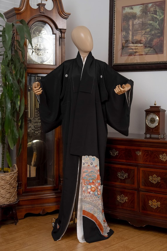 DEAR VANILLA Authentic Traditional Japanese Tomesode Silk Kimono for Women Vintage Robe Made in Japan KMT-0240