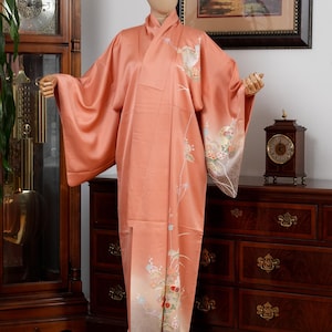 japanese style silk dress Mercatoo Girls Silky Satin Kimono Robe Japanese Traditional Dress Spa Robe Long Kimono Sleeve Straight Floral Dress, Infant Girl's, Size: 7-8 Years,