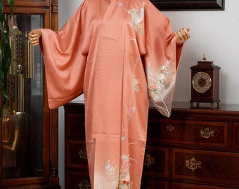 DEAR VANILLA Authentic Traditional Japanese Homongi Kimono for Women Vintage Silk Robe Made in Japan KMH-0100