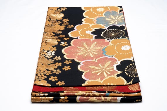 DEAR VANILLA Authentic Japanese Kimono Silk Fukuro Obi for Women Vintage Sash Belt Made in Japan OB-0371