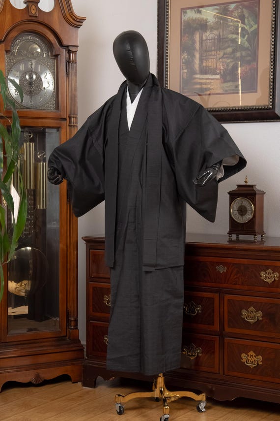 DEAR VANILLA Vintage Traditional Authentic Men's Kimono & Haori Set Japanese Samurai Robe/Jacket Ensemble Dress Genuine Vintage MKE-0216