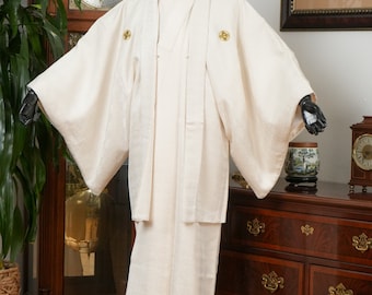 DEAR VANILLA Vintage Traditional Authentic Men&#39;s Kimono & Haori Set Japanese Samurai Robe/Jacket Ensemble Dress Genuine Vintage MKE-0102