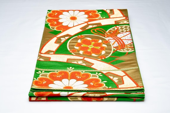 DEAR VANILLA Authentic Japanese Kimono Silk Fukuro Obi for Women Vintage Sash Belt Made in Japan OB-0366