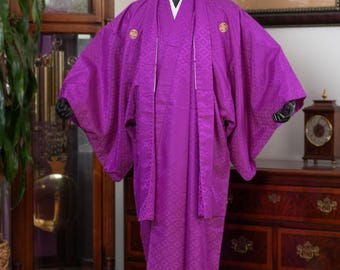 DEAR VANILLA Vintage Traditional Authentic Men&#39;s Kimono & Haori Set Japanese Samurai Robe/Jacket Ensemble Dress Genuine Vintage MKE-0159