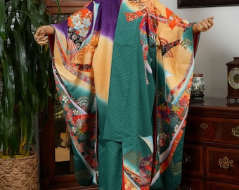 DEAR VANILLA Authentic Traditional Japanese Kakeshita Wedding Kimono for Women Vintage Silk Robe Made in Japan KST-0025