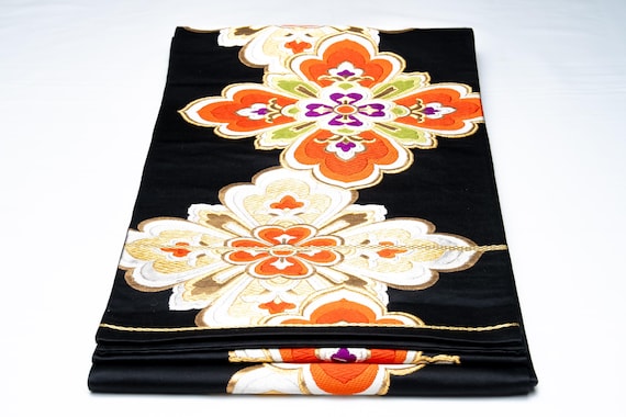 DEAR VANILLA Authentic Japanese Kimono Silk Fukuro Obi for Women Vintage Sash Belt Made in Japan OB-0369