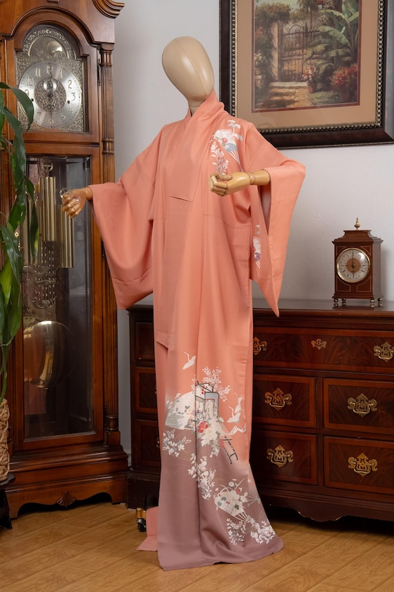 DEAR VANILLA Authentic Traditional Japanese Homongi Kimono for Women Vintage Silk Robe Made in Japan KMH-0143