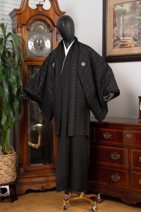 DEAR VANILLA Vintage Traditional Authentic Men's Kimono & Haori Set Japanese Samurai Robe/Jacket Ensemble Dress Genuine Vintage MKE-0175