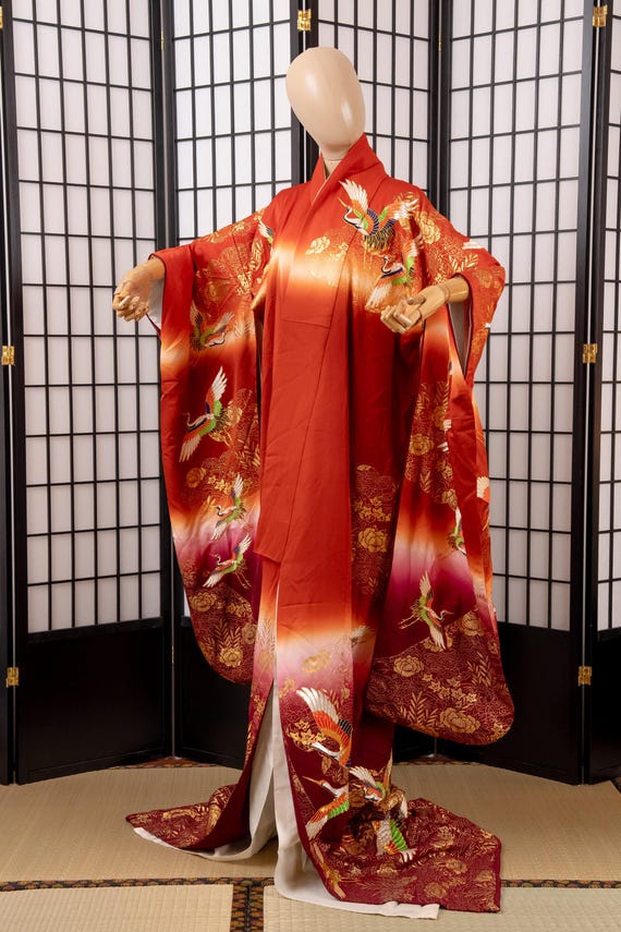 DEAR VANILLA Authentic Traditional Japanese Kakeshita Wedding Kimono for Women Vintage Silk Robe Made in Japan KST-0077