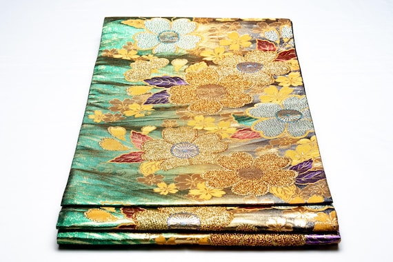 DEAR VANILLA Authentic Japanese Kimono Silk Fukuro Obi for Women Vintage Sash Belt Made in Japan OB-0347