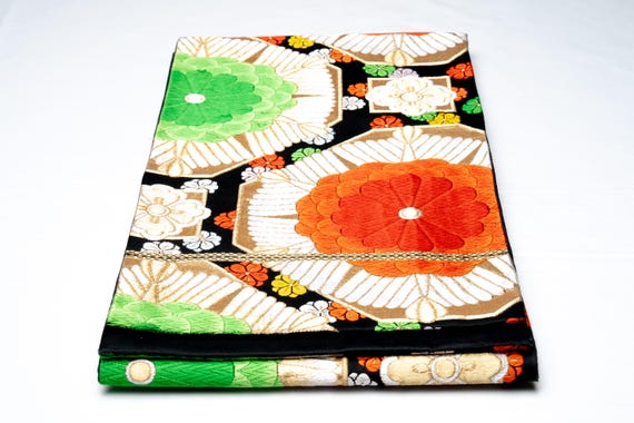 DEAR VANILLA Authentic Japanese Kimono Silk Fukuro Obi for Women Vintage Sash Belt Made in Japan OB-0360
