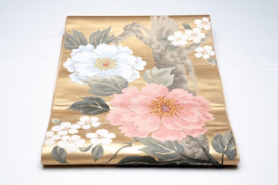 DEAR VANILLA Authentic Japanese Kimono Silk Fukuro Obi for Women Vintage Sash Belt Made in Japan OB-0385