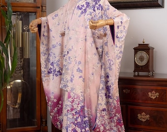 DEAR VANILLA Authentic Traditional Japanese Furisode Kimono for Women Vintage Silk Robe Made in Japan KMF-0355
