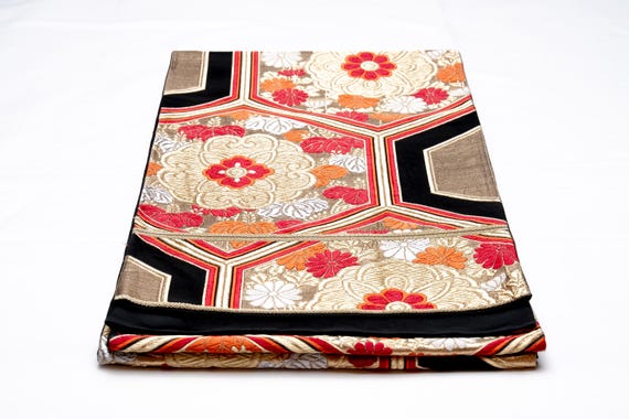 DEAR VANILLA Authentic Japanese Kimono Silk Fukuro Obi for Women Vintage Sash Belt Made in Japan OB-0407