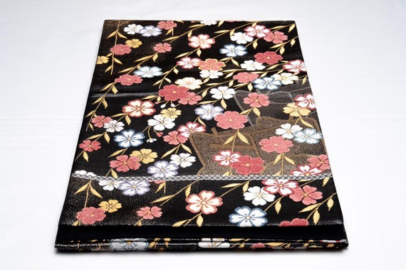 DEAR VANILLA Authentic Japanese Kimono Silk Fukuro Obi for Women Vintage Sash Belt Made in Japan OB-0428
