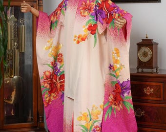 DEAR VANILLA Authentic Traditional Japanese Kakeshita Wedding Kimono for Women Vintage Silk Robe Made in Japan KST-0041