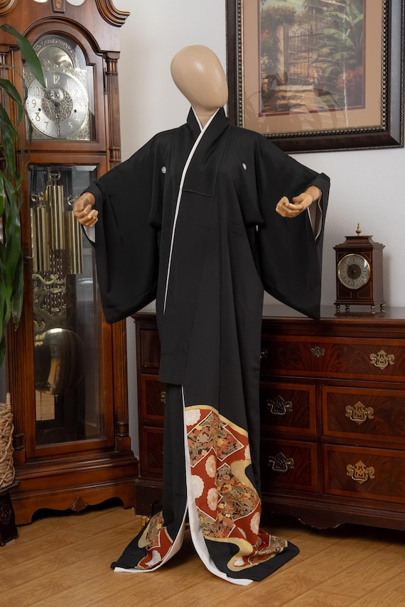 DEAR VANILLA Authentic Traditional Japanese Tomesode Silk Kimono for Women Vintage Robe Made in Japan KMT-0226