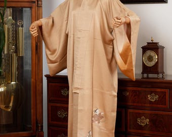 DEAR VANILLA Authentic Traditional Japanese Homongi Kimono for Women Vintage Silk Robe Made in Japan KMH-0102