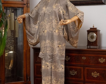 DEAR VANILLA Authentic Traditional Japanese Kimono for Women Vintage Dress Robe Made in Japan Genuine Original KM-0642