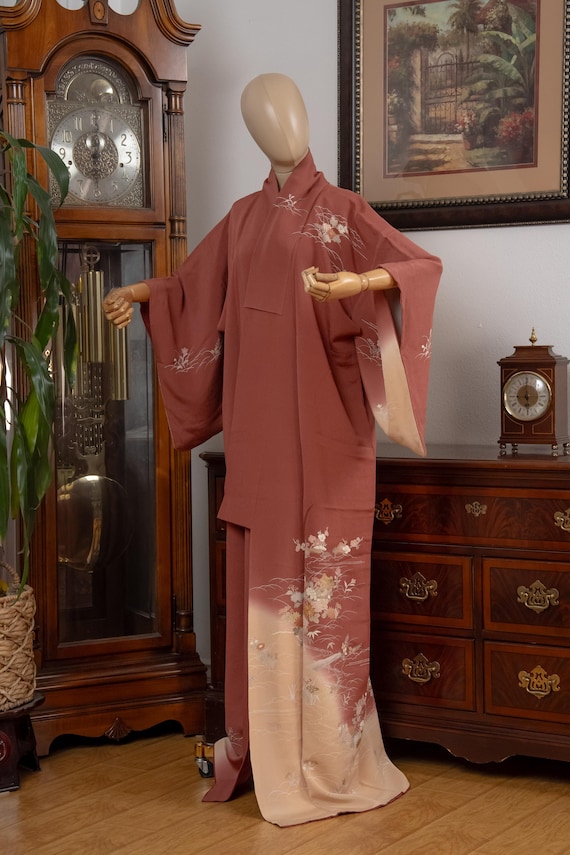 DEAR VANILLA Authentic Traditional Japanese Homongi Kimono for Women Vintage Silk Robe Made in Japan KMH-0141
