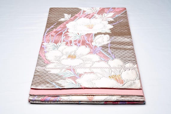 DEAR VANILLA Authentic Japanese Kimono Silk Fukuro Obi for Women Vintage Sash Belt Made in Japan OB-0390