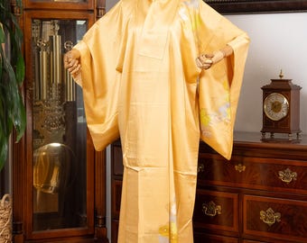 DEAR VANILLA Authentic Traditional Japanese Homongi Kimono for Women Vintage Silk Robe Made in Japan KMH-0120