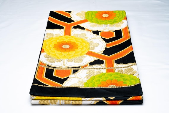 DEAR VANILLA Authentic Japanese Kimono Silk Fukuro Obi for Women Vintage Sash Belt Made in Japan OB-0367