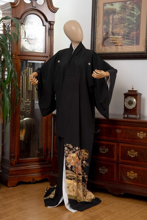 DEAR VANILLA Authentic Traditional Japanese Tomesode Silk Kimono for Women Vintage Robe Made in Japan KMT-0235